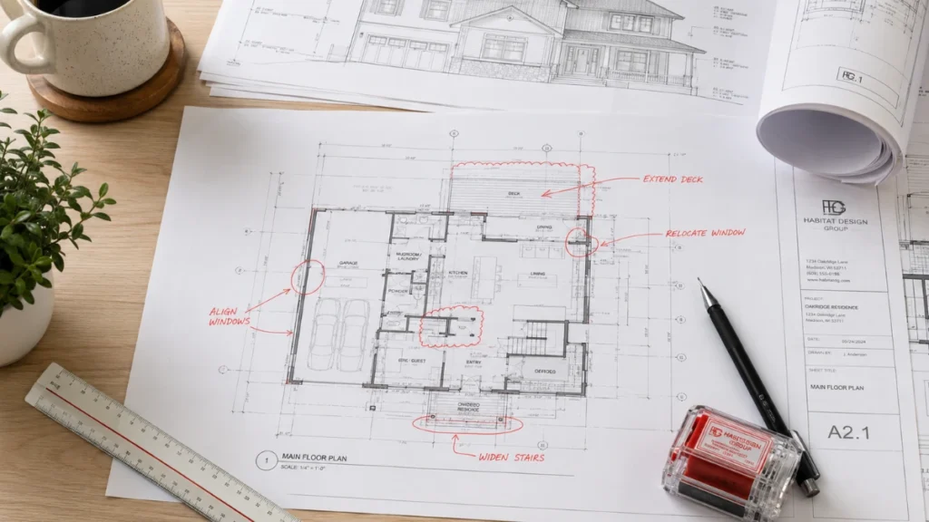 Adaptacja projektu gotowego z naniesionymi zmianami architektonicznymi i pieczątką architekta